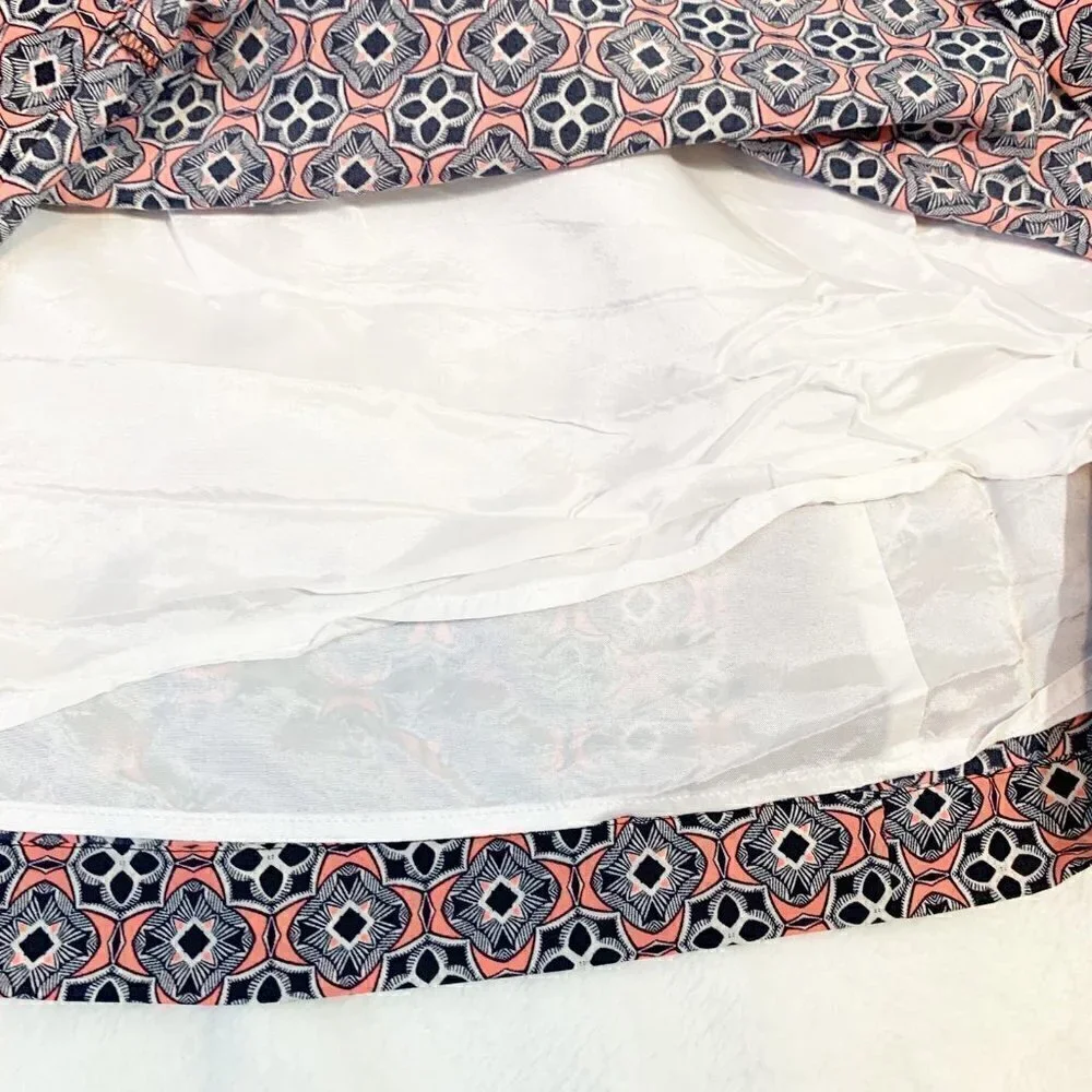 J. Crew Geometric Tile Print V-Neck‎ Mini Dress Navy Coral White Size 10